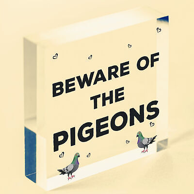 Beware Of The Pigeons Novelty Wooden Hanging Shabby Chic Plaque Bird Sign Gift