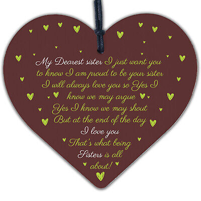 Sister Gift Birthday Gift For Sister Keepsake Poem Wooden Heart Friendship Sign