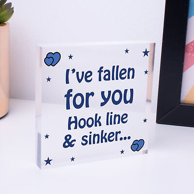 Fallen For You Hook Line Sinker Wooden Hanging Heart Valentines Day Love Plaque