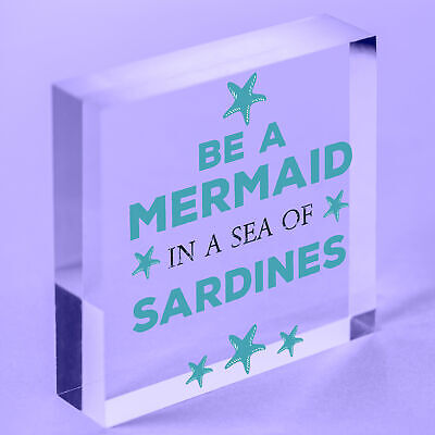 Be A Mermaid In Sardines Novelty Wooden Hanging Heart Plaque Gift Friends Sign