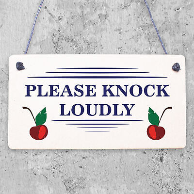 Please Knock Loudly Hanging Door Sign Plastic Contempary Wall Decorative Plaque