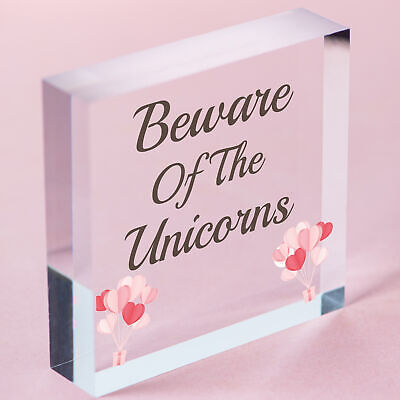 Beware Of The Unicorns Novelty Wooden Hanging Shabby Chic Plaque Unicorn Sign