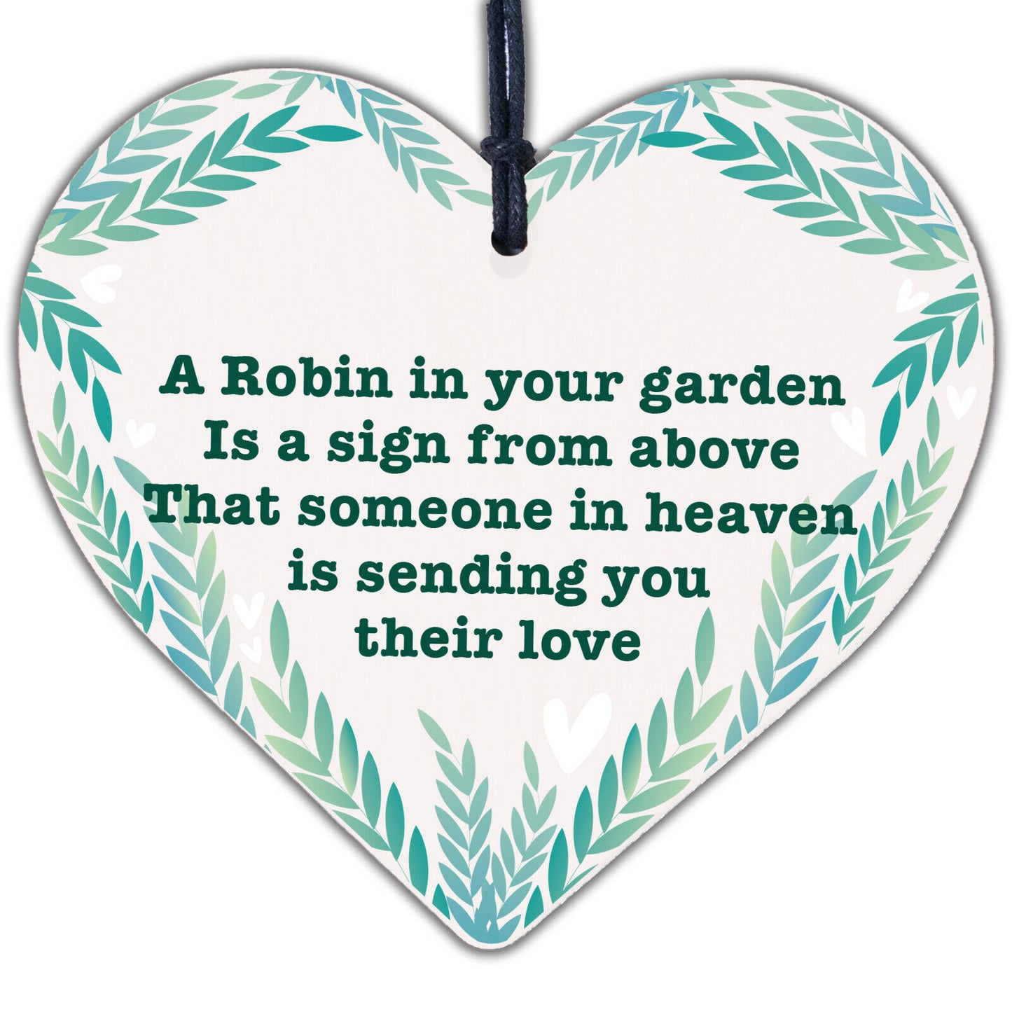 Robin Garden Memorial Grave Wooden Hanging Heart Sign Remembrance Plaque