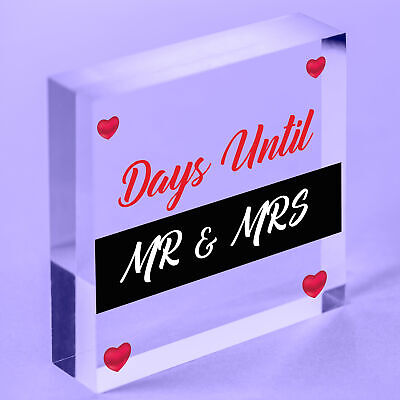 Wedding Countdown Days Until Mr & Mrs Wooden Plaque Chalkboard Engagement Gift