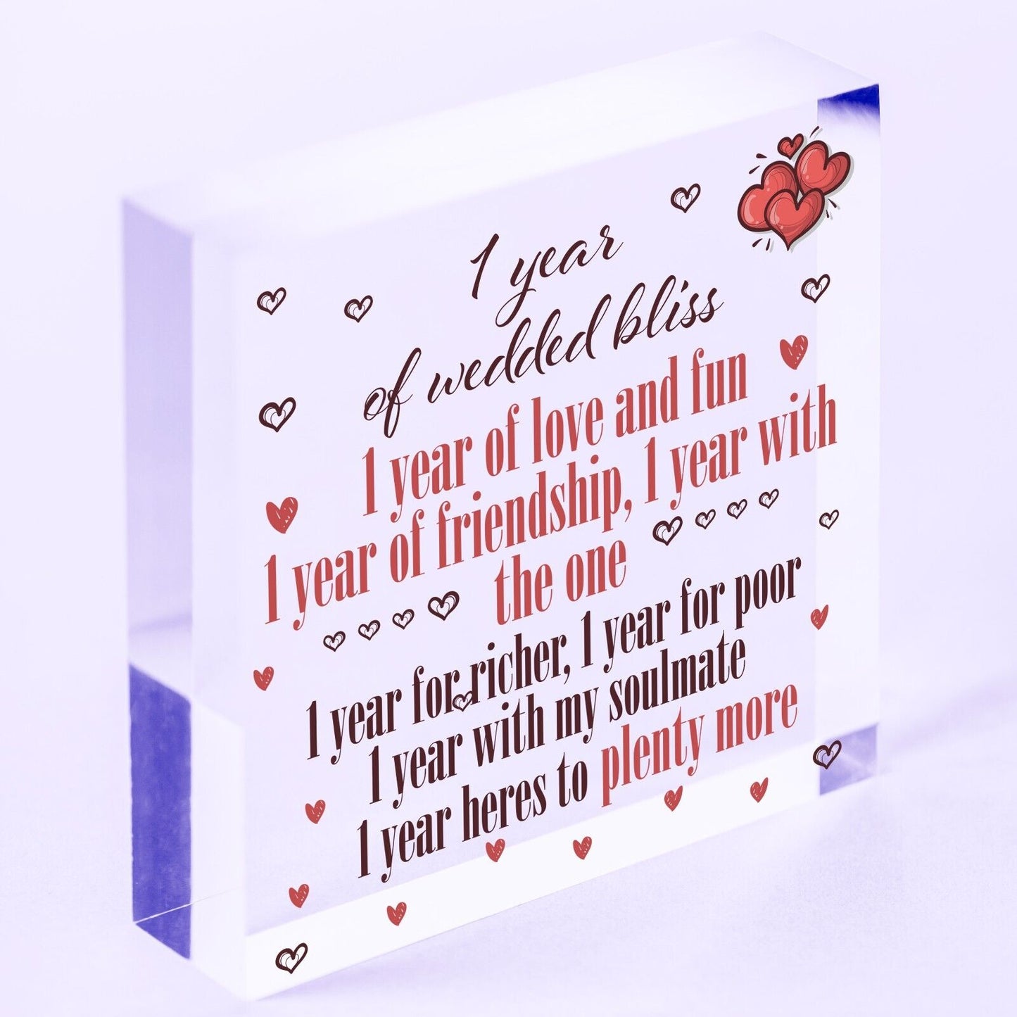 1st Wedding Anniversary 1 Year Gift Handmade Acrylic Block First Wedding Gifts