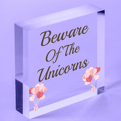 Beware Of The Unicorns Novelty Wooden Hanging Shabby Chic Plaque Unicorn Sign