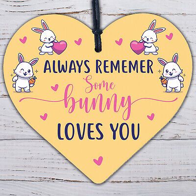 Some Bunny Loves You Novelty Wooden Hanging Heart Plaque Love Anniversary Gift