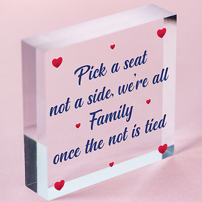 Pick A Seat We're All Family Cute Hanging Wedding Day Message Plaque Decor Sign