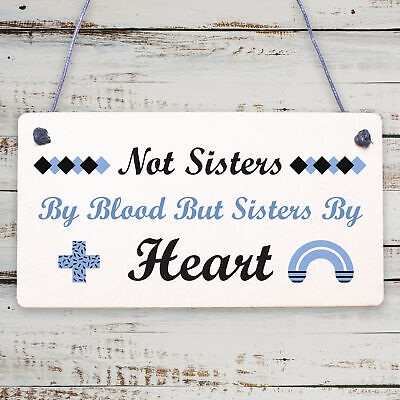 Sisters By Heart Shabby Chic Wooden Hanging Plaque Best Friends Gift Friend Sign