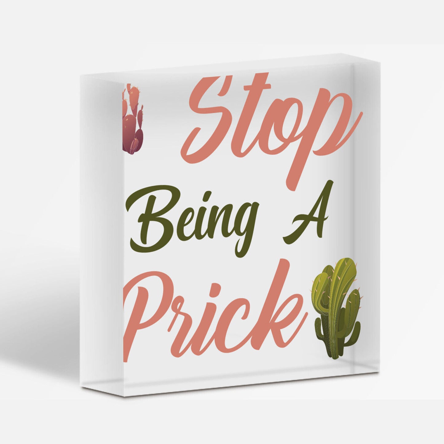 Stop Being A Prick Cactus Funny Present Wood Hanging Plaque Friendship Gift Sign