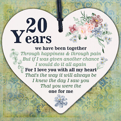 Anniversary 20th Wedding Anniversary Engagement Wood Heart Plaque Gift Keepsake