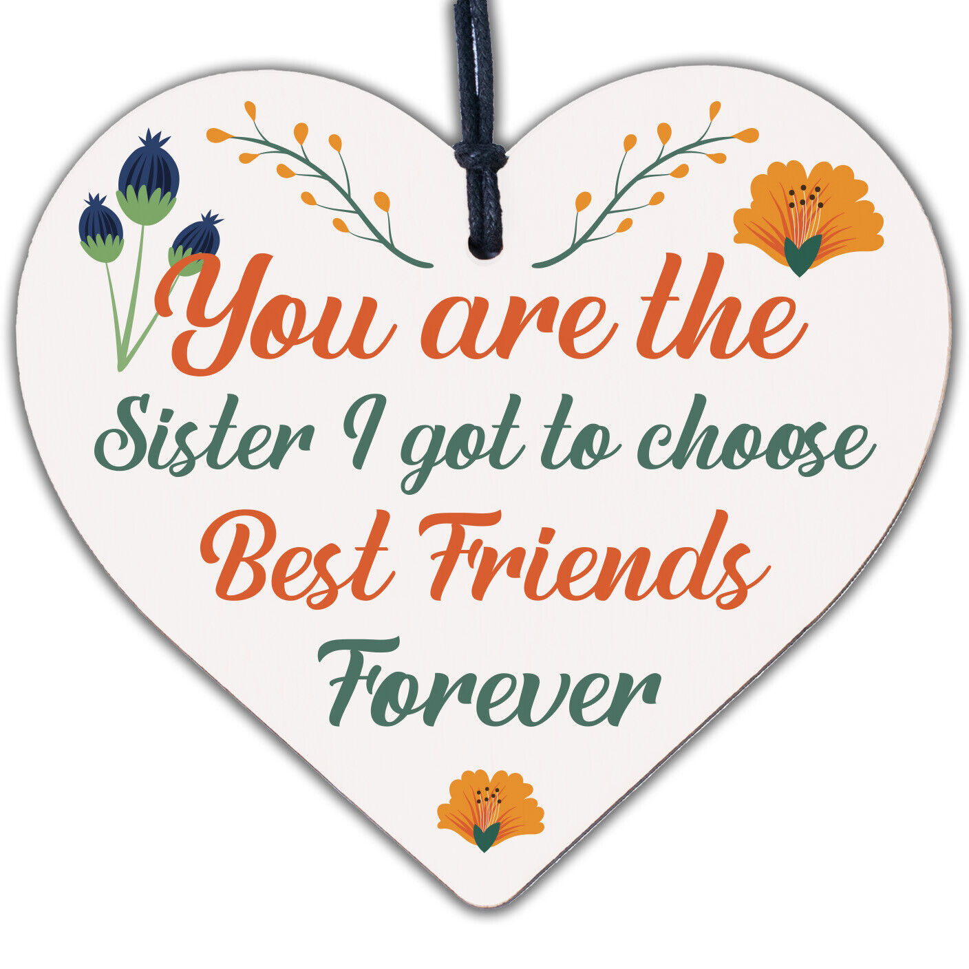 Thank You Sister Gift Best Friend Wood Heart Love Plaque Frendship Gift