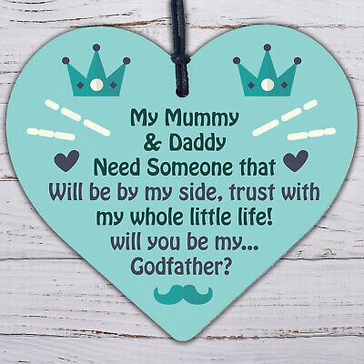 Will You Be My Godfather Heart Plaque Goddaughter Godson Christening Asking Gift