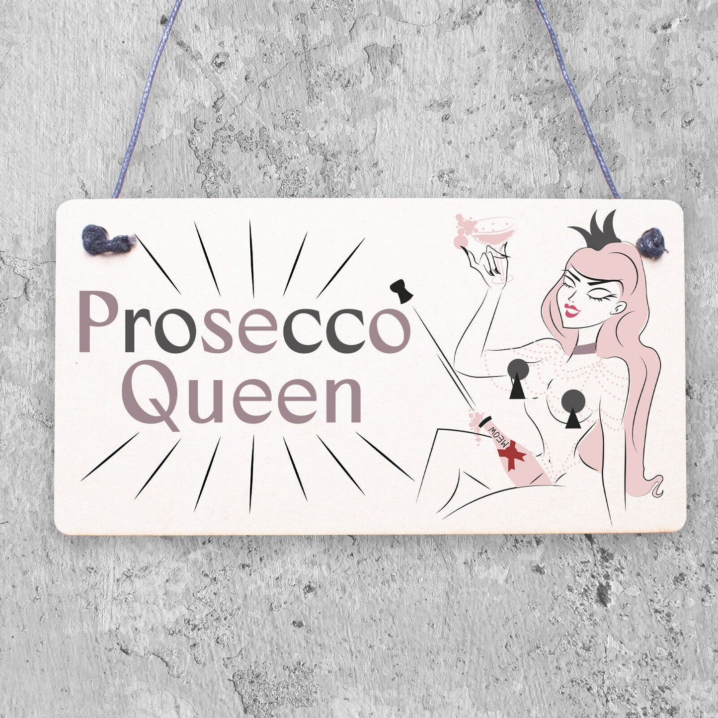 Prosecco Princess Novelty Wooden Hanging Plaque Shabby Chic Gift Alcohol Sign