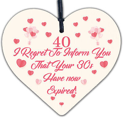 40th Birthday Men Women Funny Wooden Heart Sign Gift Friend Birthday Decoration