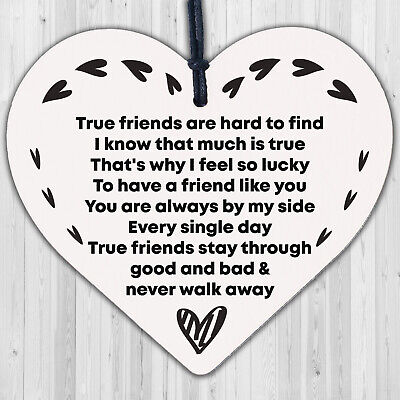 True Friend Wood Heart Plaque Friendship Sign Gift For Best Friend Birthday Xmas