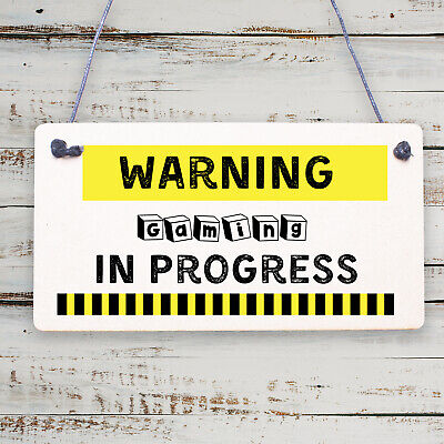 Warning Gaming In Progress Hanging Plaque Man Cave Bedroom Wall Fathers Day Sign