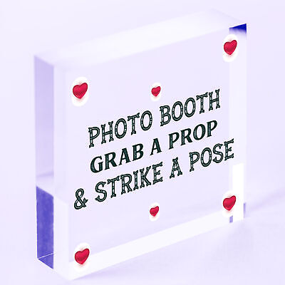 Photo Booth Grab A Prop & Pose Cute Hanging Wedding Day Sign Decoration Plaque