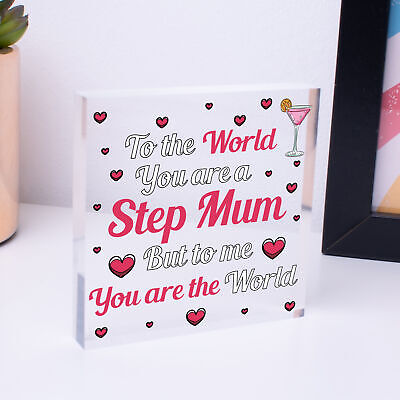 THANK YOU Step Mum Daughter Mum Mummy Gifts Wooden Heart Plaque Birthday Gift