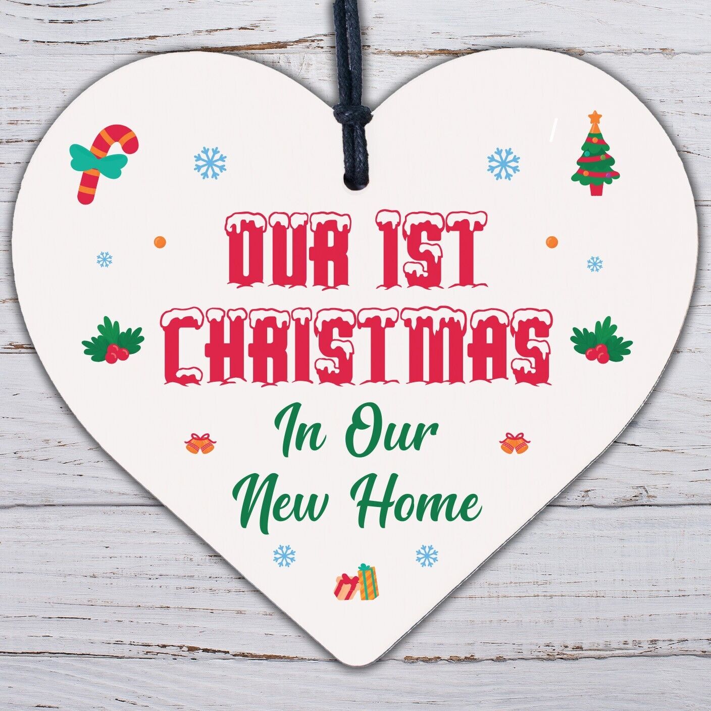 1st Christmas In Our New Home Hanging Wooden Heart Tree Decoration House Gift