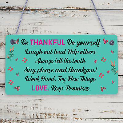 Be Thankful Family Rules Wall Plaque New Home Kitchen Friendship Door Sign Gifts