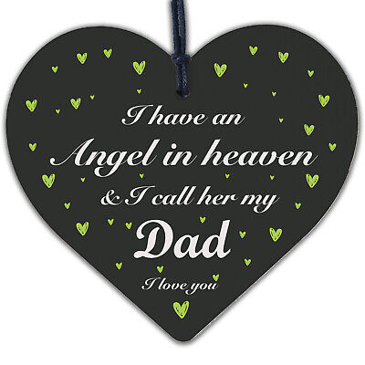 Special Angel Dad Heart Shaped Wood Memorial Grave Plaque Xmas Tree Decoration