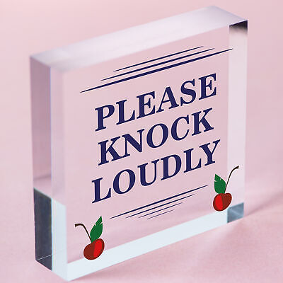 Please Knock Loudly Hanging Door Sign Plastic Contempary Wall Decorative Plaque