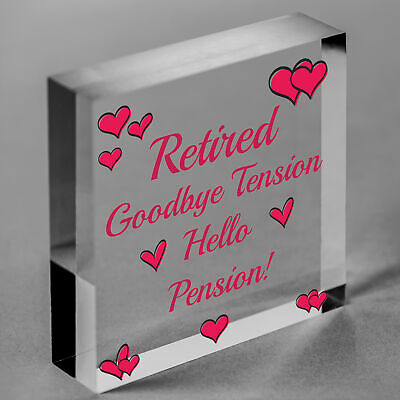 Retired Goodbye Tension Hello Pension Novelty Wooden Hanging Heart Plaque Gift