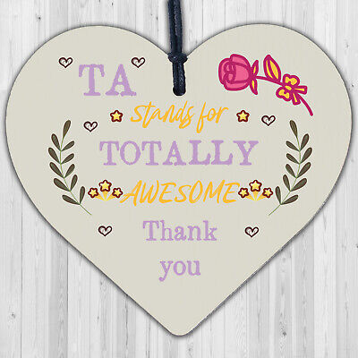 TA Teaching Assistant Thank You Gifts Wooden Heart Plaque Teacher Leaving Gift