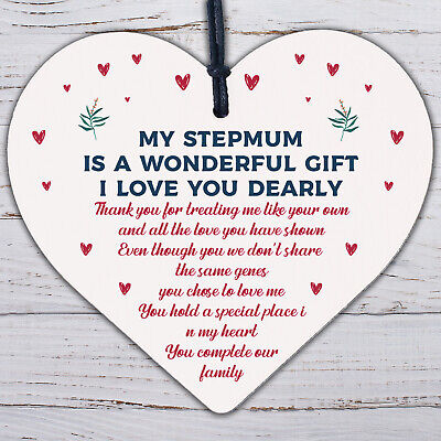 Step Mum Birthday Christmas Gifts From Daughter Son Wood Heart Thank You Mum