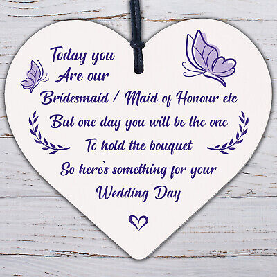 Bridesmaid Maid Of Honour Flower Girl Wedding Thank You Wood Heart Bouquet Decor