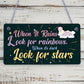 When It Rains Rainbows Stars Wooden Hanging Plaque Sign Love Friendship Gift