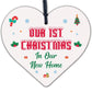 1st Christmas In Our New Home Hanging Wooden Heart Tree Decoration House Gift