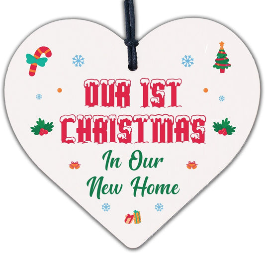 1st Christmas In Our New Home Hanging Wooden Heart Tree Decoration House Gift