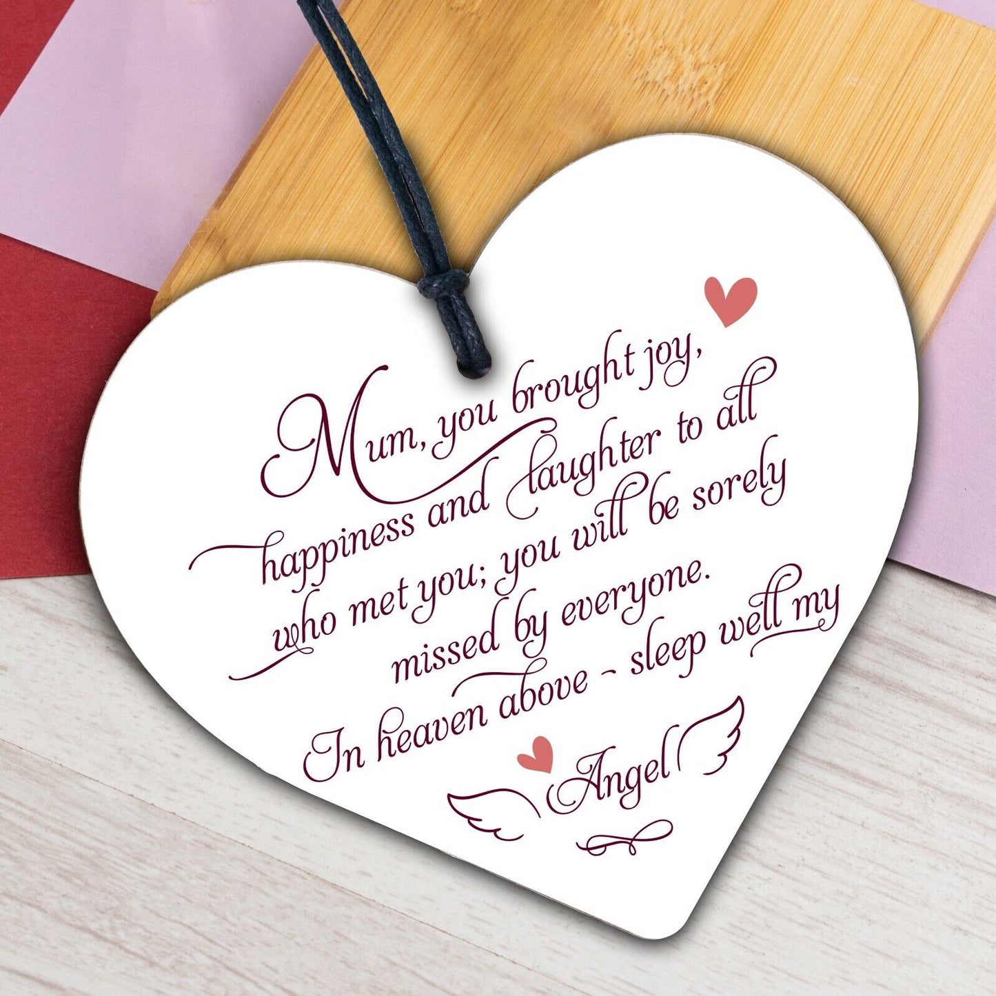 MUM Mother Memorial Birthday Plaque Wood Heart Grave Tribute Rememberance Gift