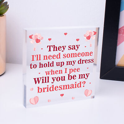 Will You Be My Bridesmaid Wooden Hanging Heart Wedding Invitation GIFTS Favours