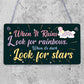 When It Rains Rainbows Stars Wooden Hanging Plaque Sign Love Friendship Gift