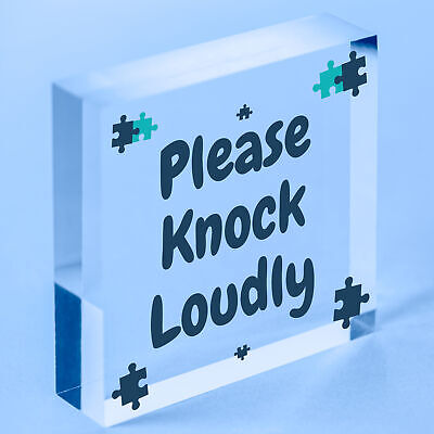 Please Knock Loudly Hanging Door Sign Plastic Contempary Wall Decorative Plaque