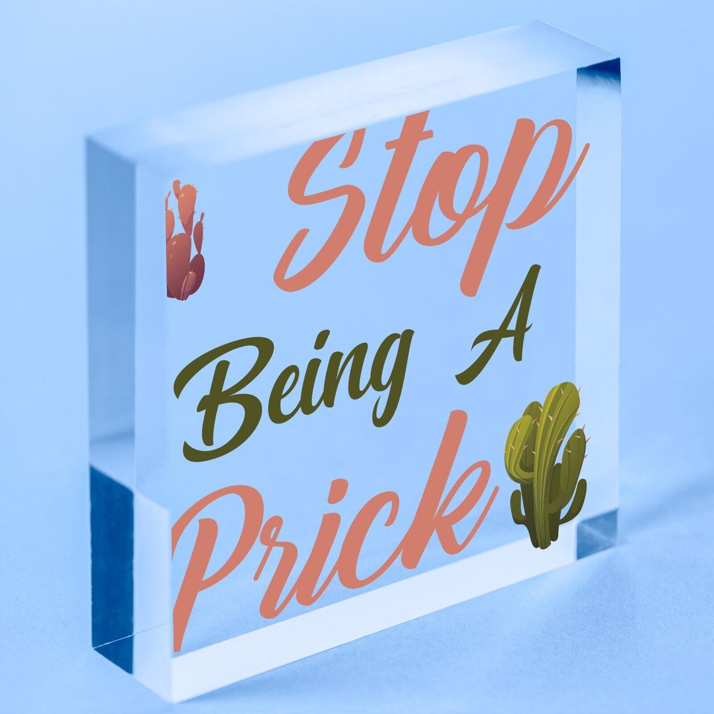 Stop Being A Prick Cactus Funny Present Wood Hanging Plaque Friendship Gift Sign