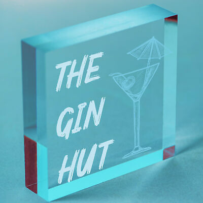 The Gin Hut Novelty Funny Home Bar Hanging Sign Garden Man Cave Decor Gifts