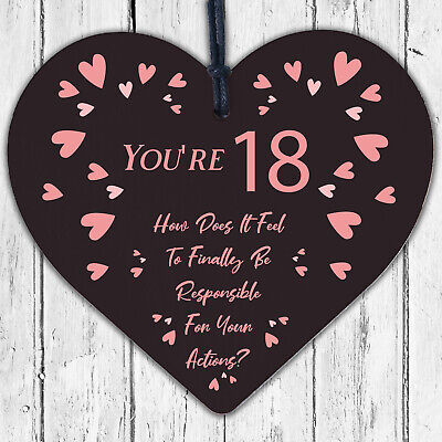 18th Birthday Wooden Heart Funny Gift For Son Daughter Brother Sister Novelty