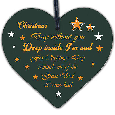 Great Dad Memorial Christmas Tree Bauble Wood Hanging Heart Xmas Decoration Sign