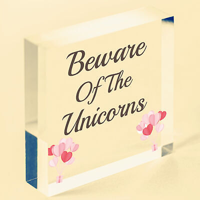 Beware Of The Unicorns Novelty Wooden Hanging Shabby Chic Plaque Unicorn Sign