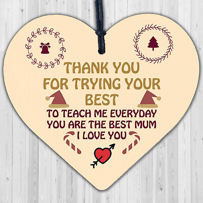 Thank You Gift For Mum Wood Heart Home School Teacher Gift From Daughter Son