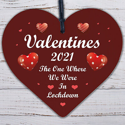 Valentines Day In Lockdown Novelty Wood Heart Gift For Boyfriend Girlfriend 2021