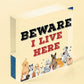 BEWARE I LIVE HERE Rottweiler Hanging Outdoor Dog Warning Sign Gate Security NEW