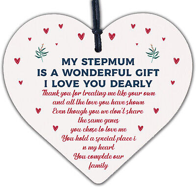 Step Mum Birthday Christmas Gifts From Daughter Son Wood Heart Thank You Mum