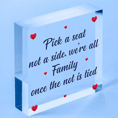 Pick A Seat We're All Family Cute Hanging Wedding Day Message Plaque Decor Sign