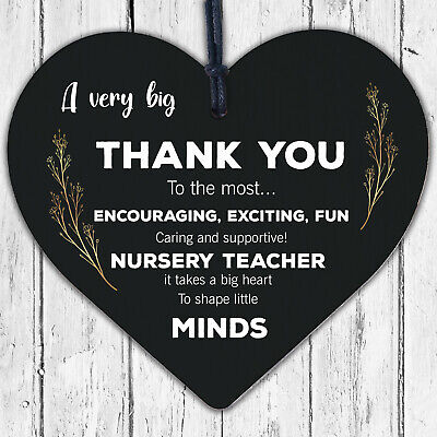 THANK YOU Gift For Nursery Teacher Hanging Wood Heart Leaving Nursery Gift