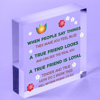 TRUE FRIEND Inspirational Motivational Friendship Gift Sign Butterfly Heart Wood